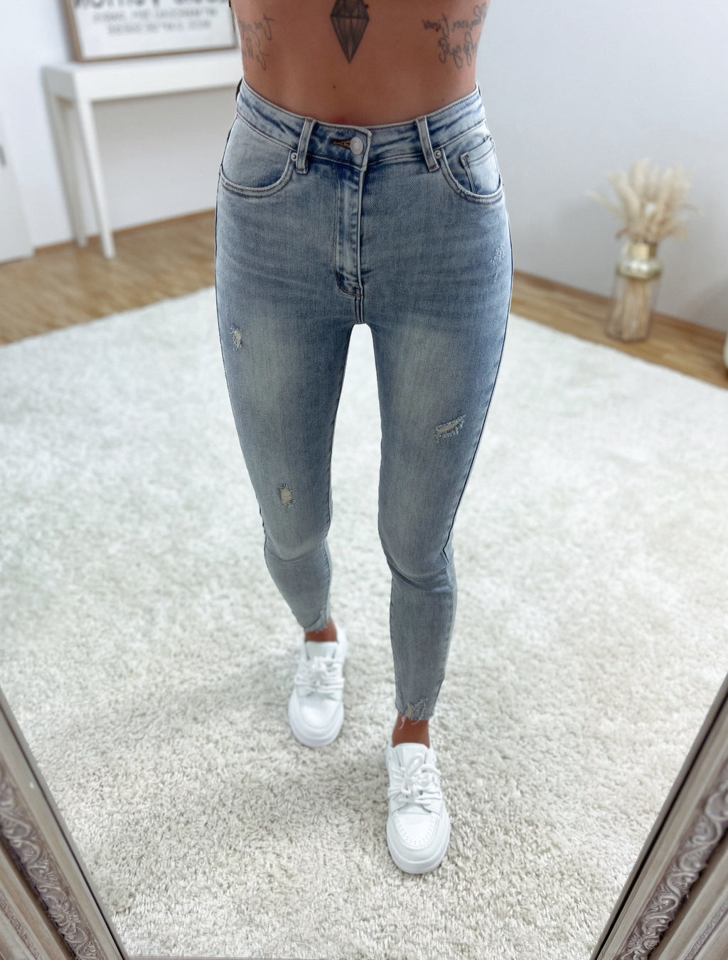 highwaist jeans 'skinny beige blue with details'