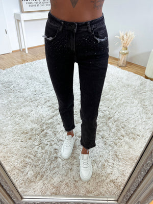 mom jeans 'dark grey black glitter'
