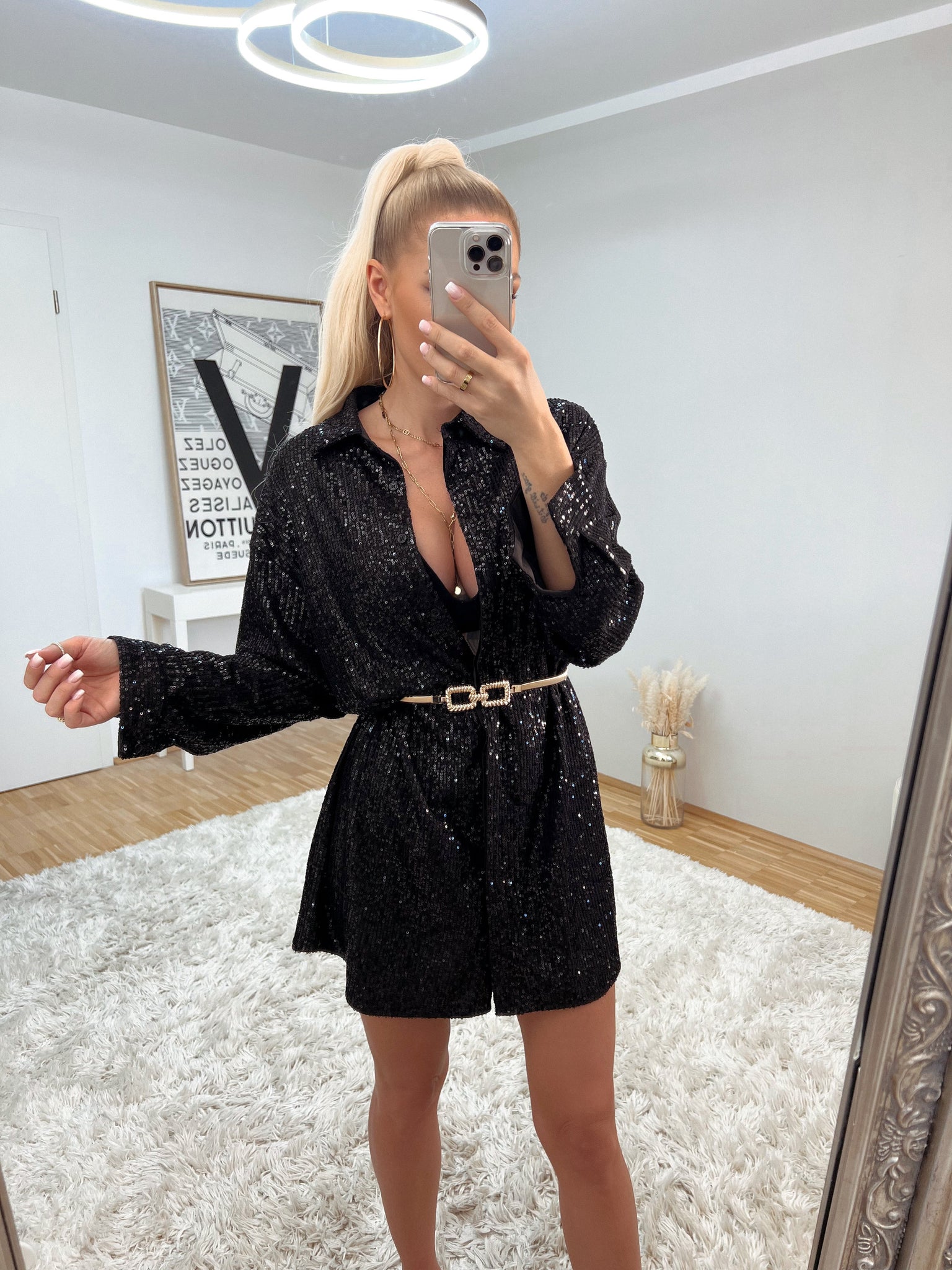 blusenkleid 'paillette black'